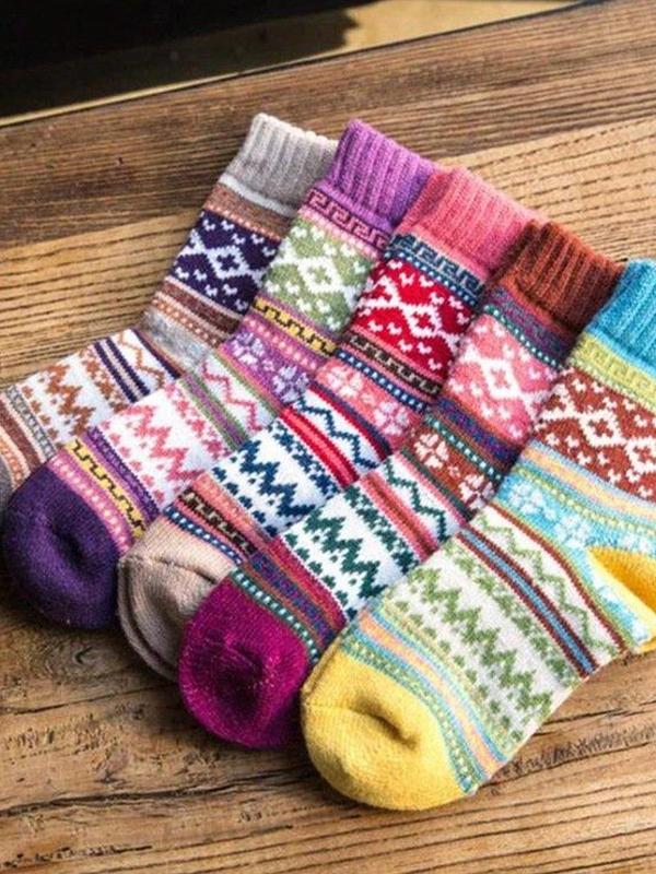 Annychloe Vintage Wool Warm Crew Socks(5 Pairs)