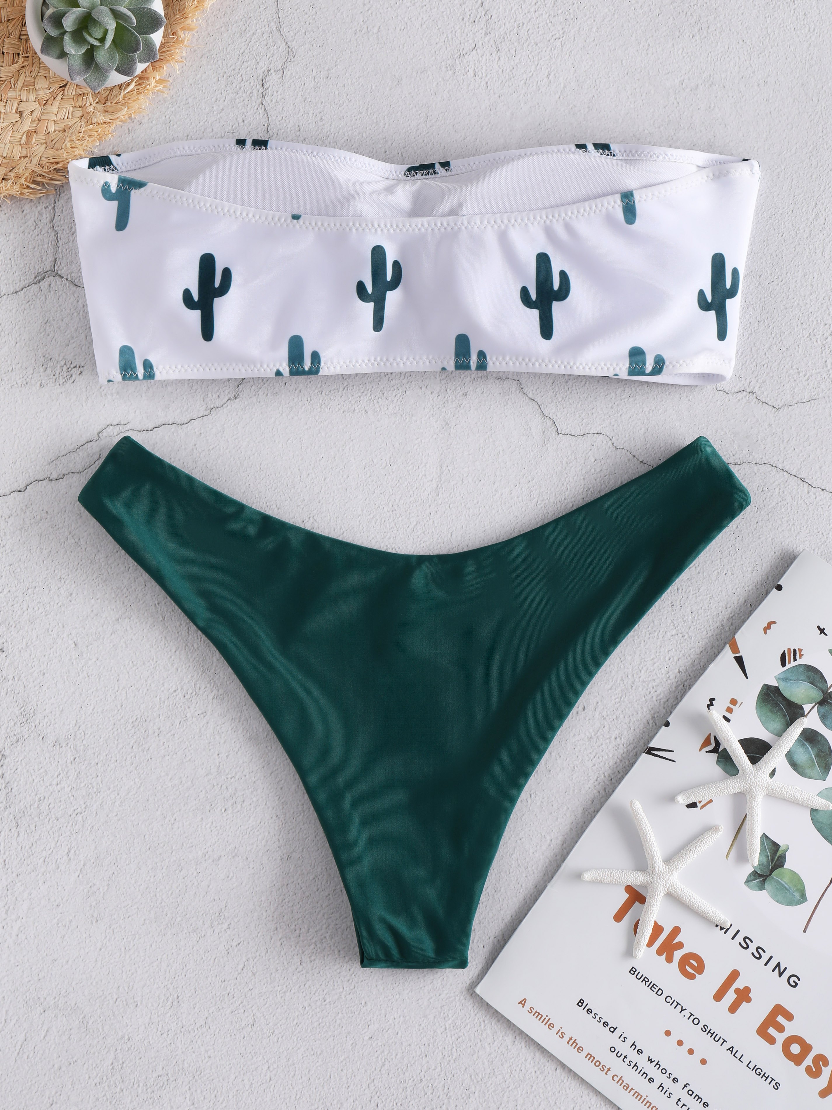 Cactus Pattern Bandeau Bikini