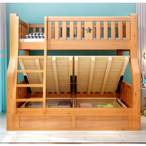 Children's bunk bed with rails and ladder, wooden, double bed