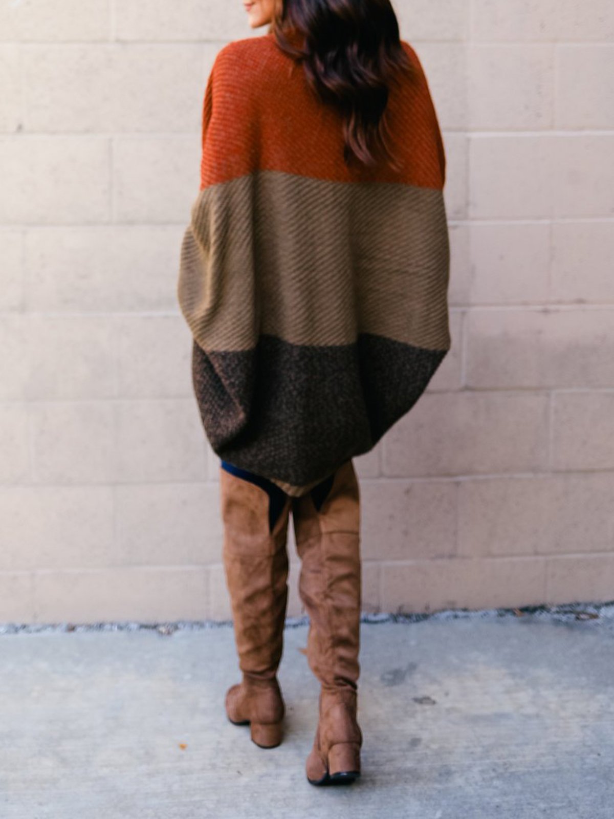 Color-block Casual Batwing Cardigan