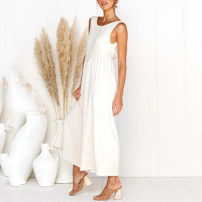 Casual Round Collar Plain Loose Sleeveless Jumpsuit