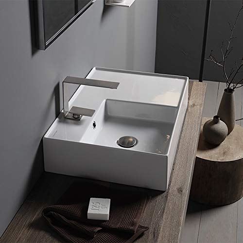 Hole Ceramic Wall Mounted Rectangular Bathroom Sink, 23.62 x 17.32 x 5.51 inches