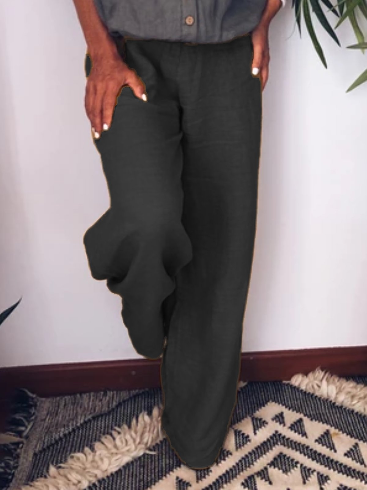 Casual Cotton Solid Pants