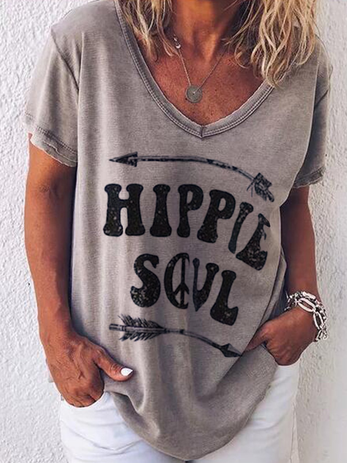 Gray Cotton-Blend Short Sleeve Shirts & Tops