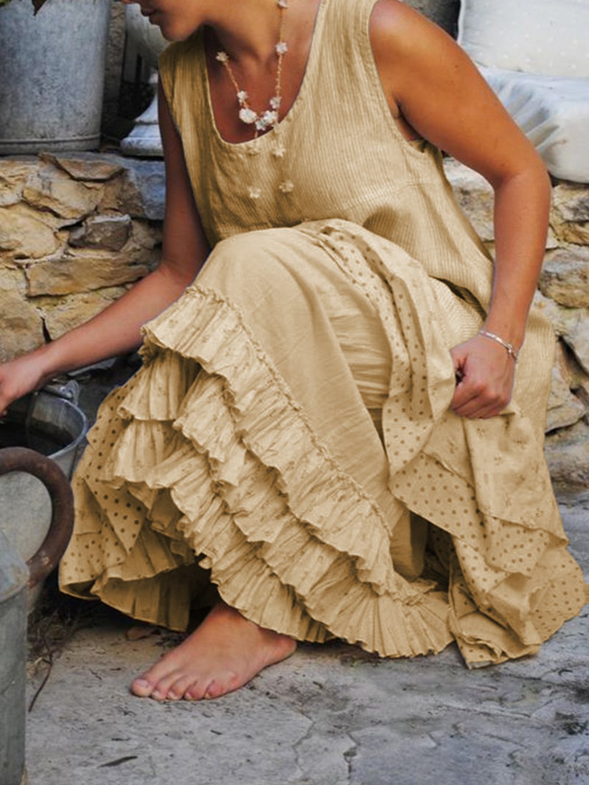 Casual Sleeveless Round Neck Plus Size Dress