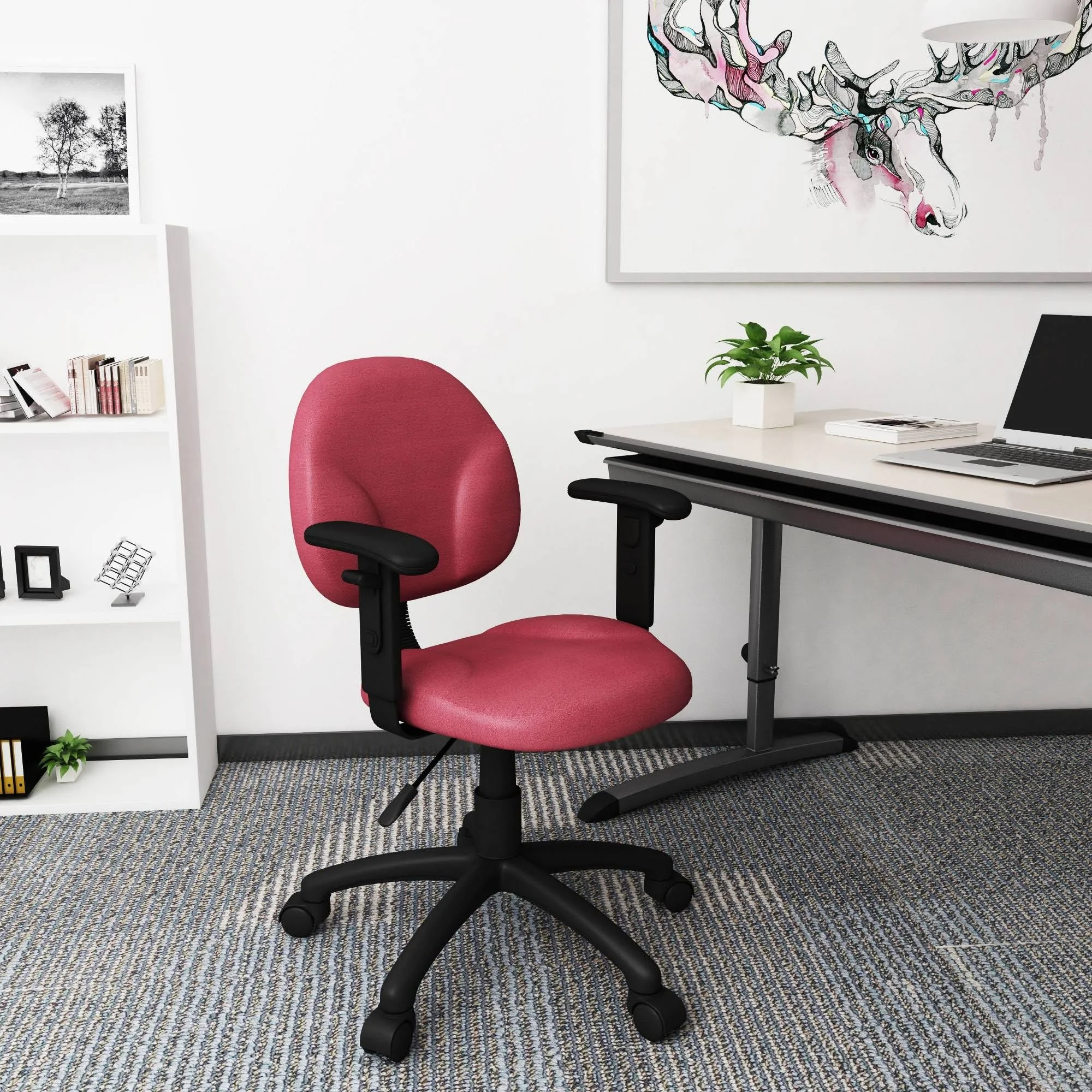Boss B9091-BY Diamond Task Chair with Adjustable Arms, Burgundy