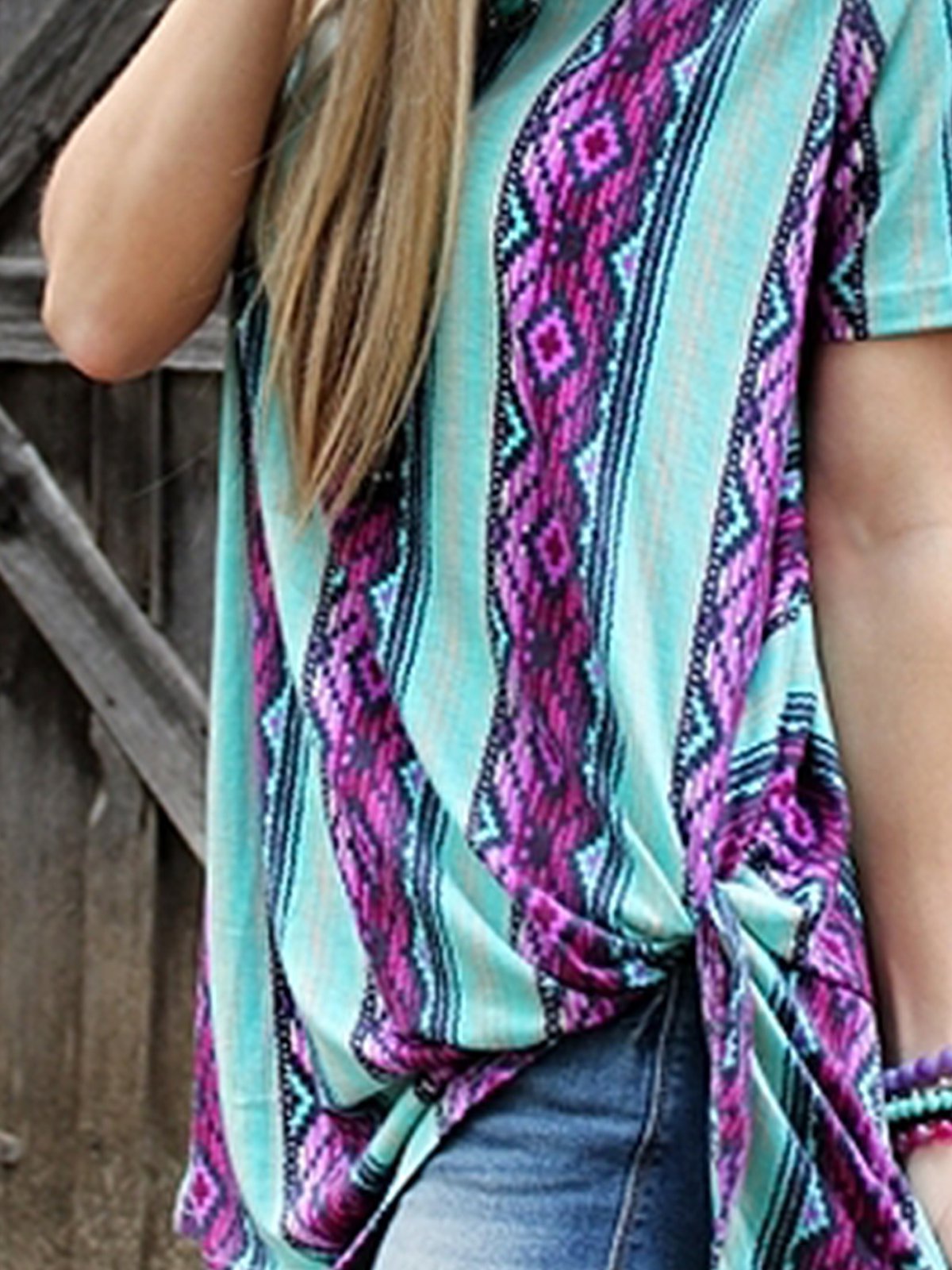 Geometric Printed Crew Neck Short Sleeve Shirts & Tops