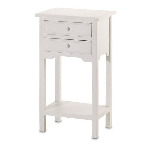 Set of 2 Wood White End Tables Nightstands with Two Drawers