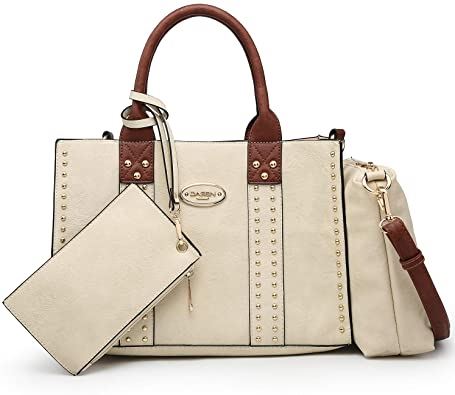 Women Vegan Leather Handbags Fashion Satchel Bags, 3pcs 0620 Bronze New