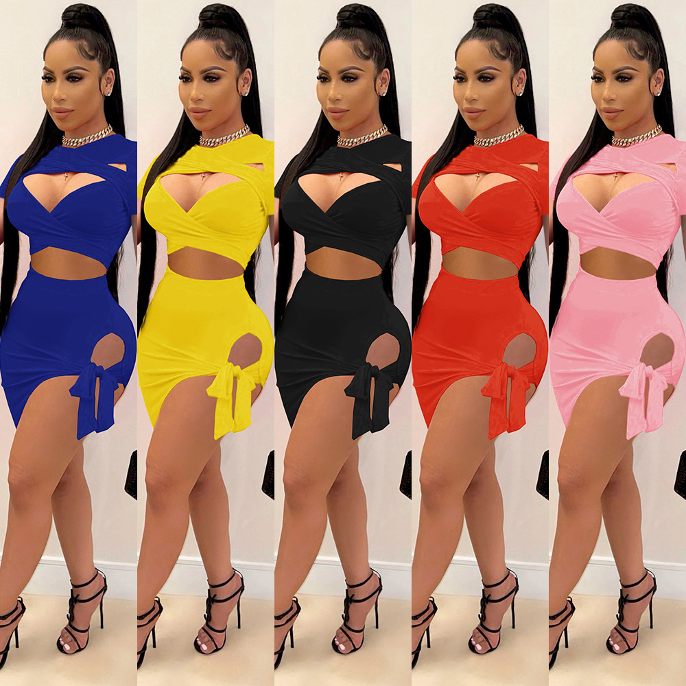 Irregular bow tie dress two-piece suit HR8167