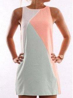 Round Neck  Contrast Trim  Contrast Stitching  Sleeveless Dresses