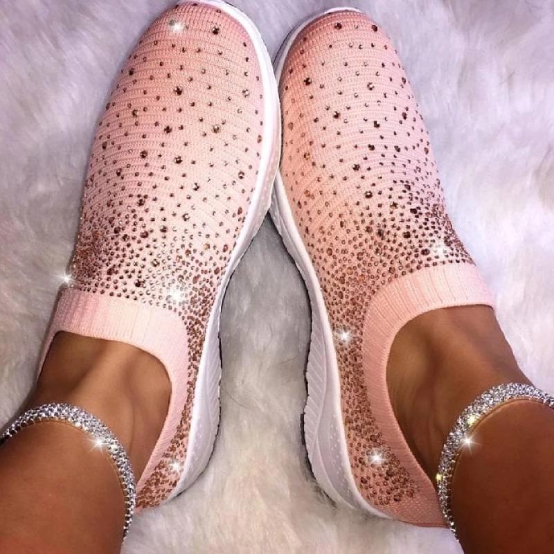 Women's European And American Fashion Rhinestone Stretch Cloth Solid Color Casual Shoes