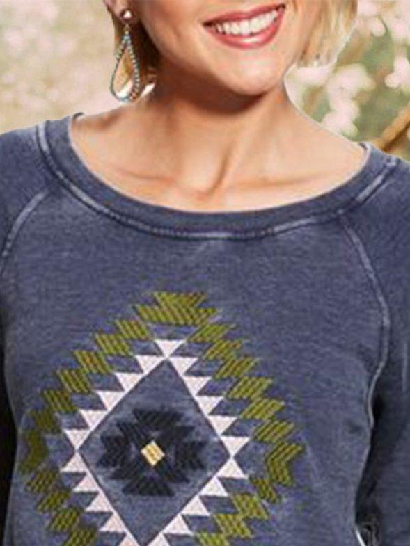 Tribal Vintage Printed Crew Neck Tops