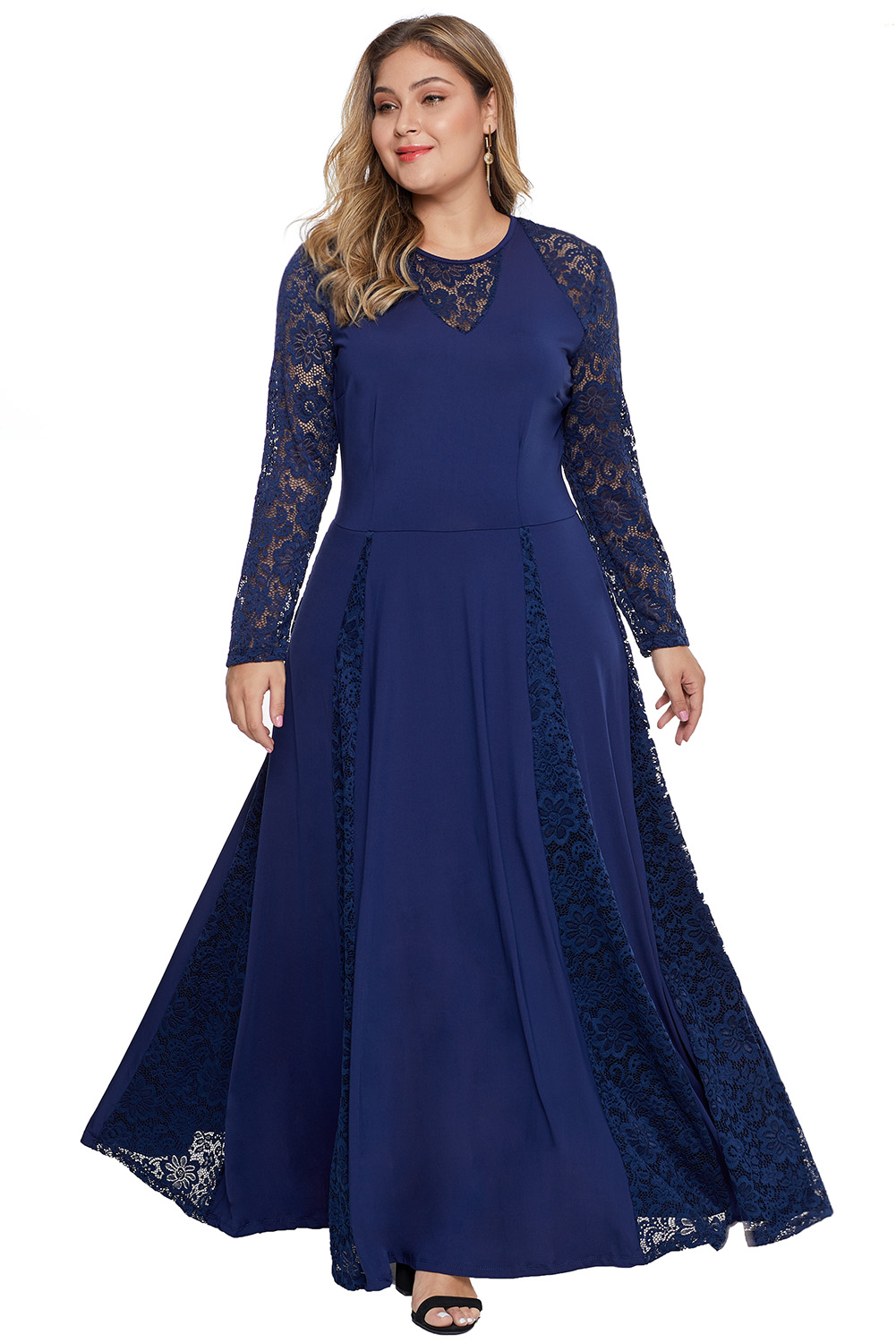 Blue Night Lace Insert Plus Size Maxi Dress