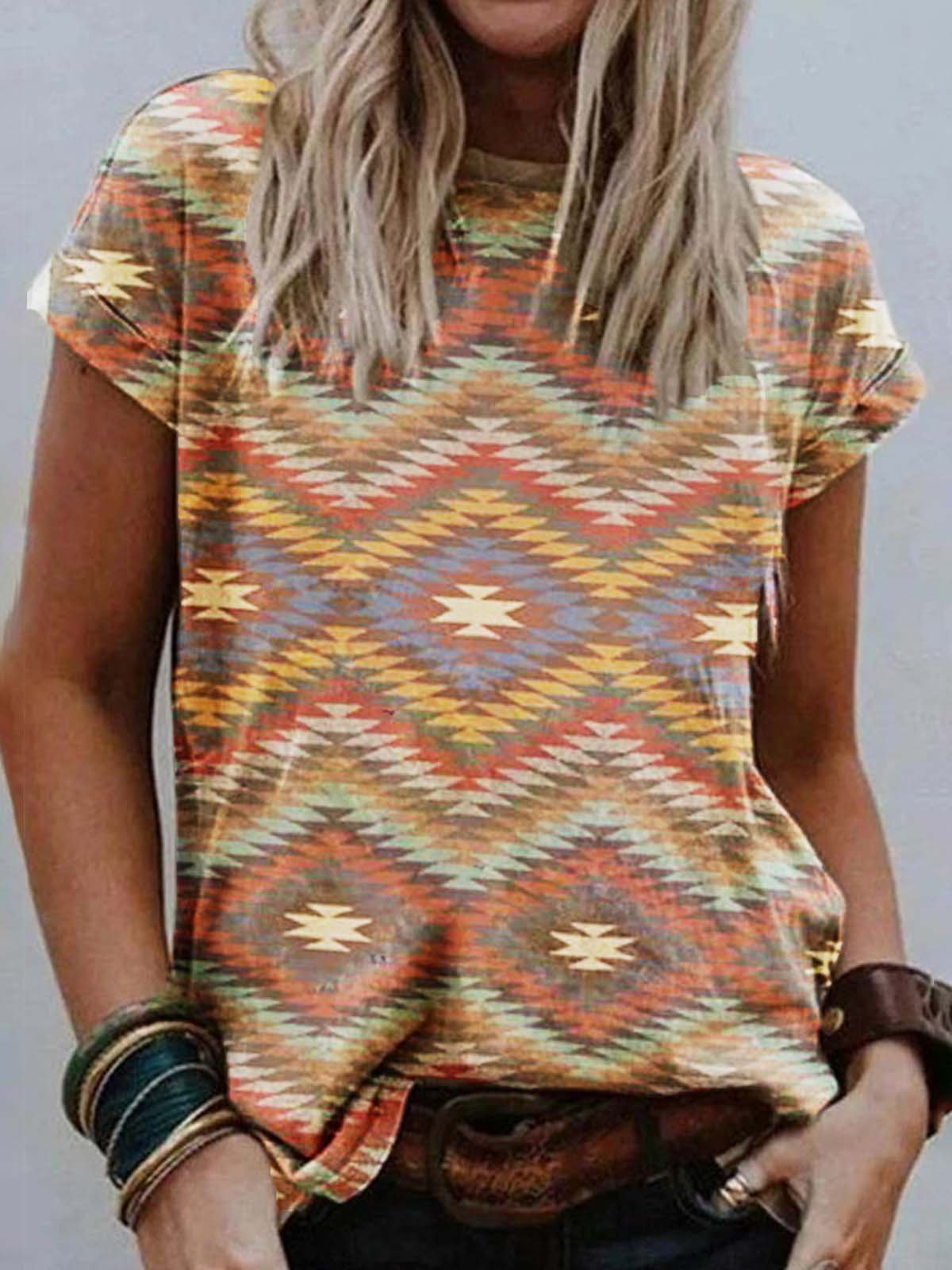 Short Sleeve Color-Block Casual Floral Shirts & Tops