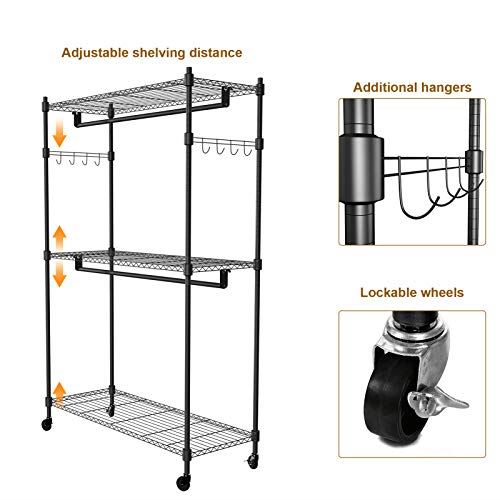 Heavy Duty Garment Rack on Wheels with 2Rod /2Hook-Hold Up to 400Lbs
