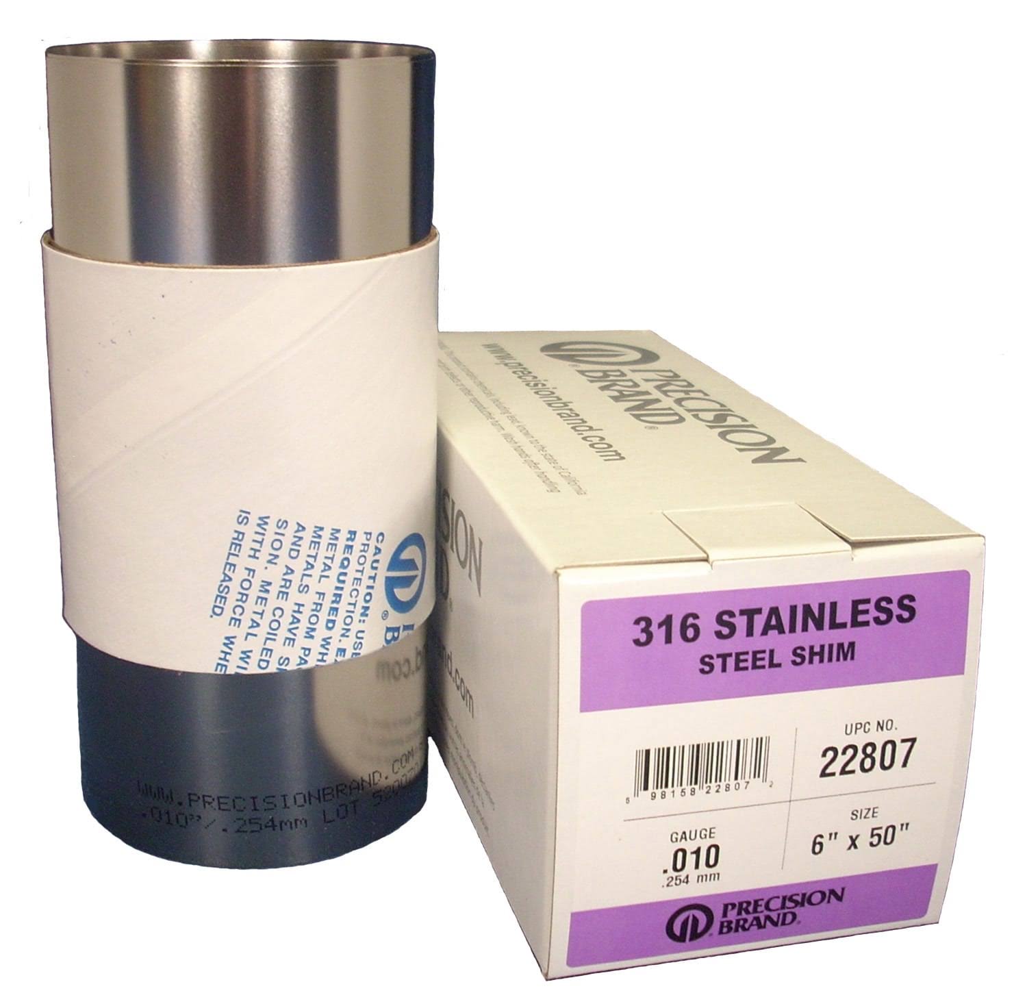 Precision Brand Products 22830 316 Stainless Steel Shim Stock, 0.020x22 x 6x22 x 100x22