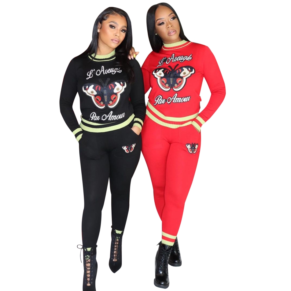 Print Round Neck Long Sleeve Shirt and Pants Set