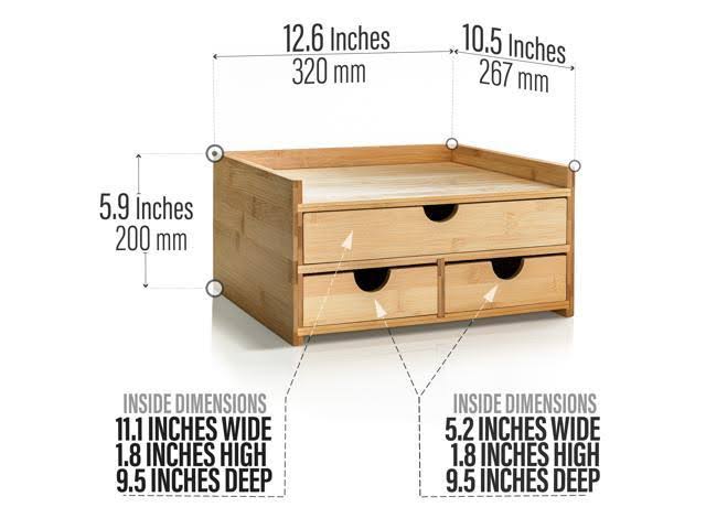 Prosumer&s Choice Bamboo Desktop Organizer with 3 Drawers and US Letter Size Paper Tray