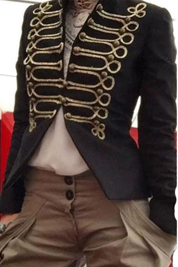 England Suit Collar Decorative Button Pure Color Blazer