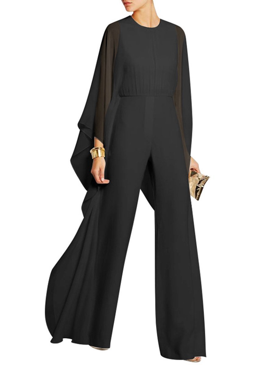 Women Chiffon Overlay Hollow Out Wide-Leg Jumpsuit