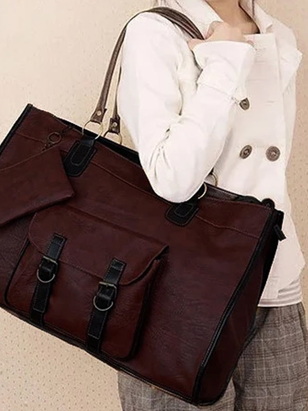 Vintage Women PU Leather Large Bags Shoulder Handbag Travel Tote Purse Book Bags