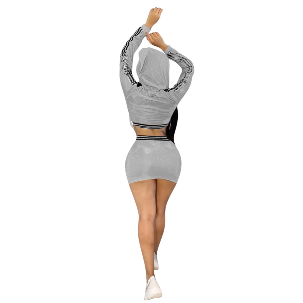 Fall Grey Metallic Short Jacket and Mini Skirt Set