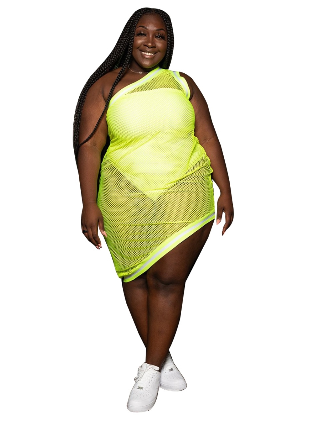 Plus Size Two Piece One Shoulder Mesh Club Dress