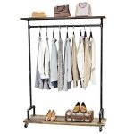 Heavy Duty Display Pipe Clothing Rack on Wheels with Wood Shelf