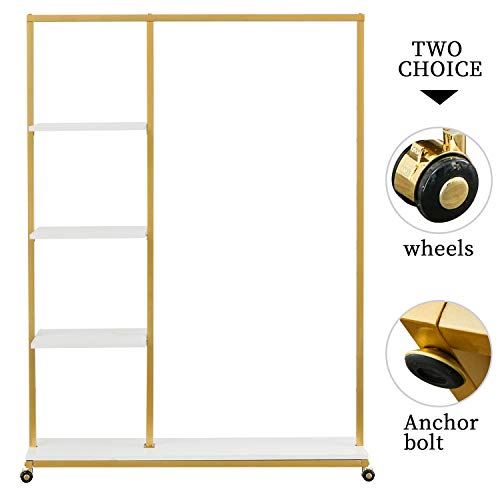 4-Tier Standing Display Clothing Racks on Wheels with Metal Pipes&Wood Shelves/59���