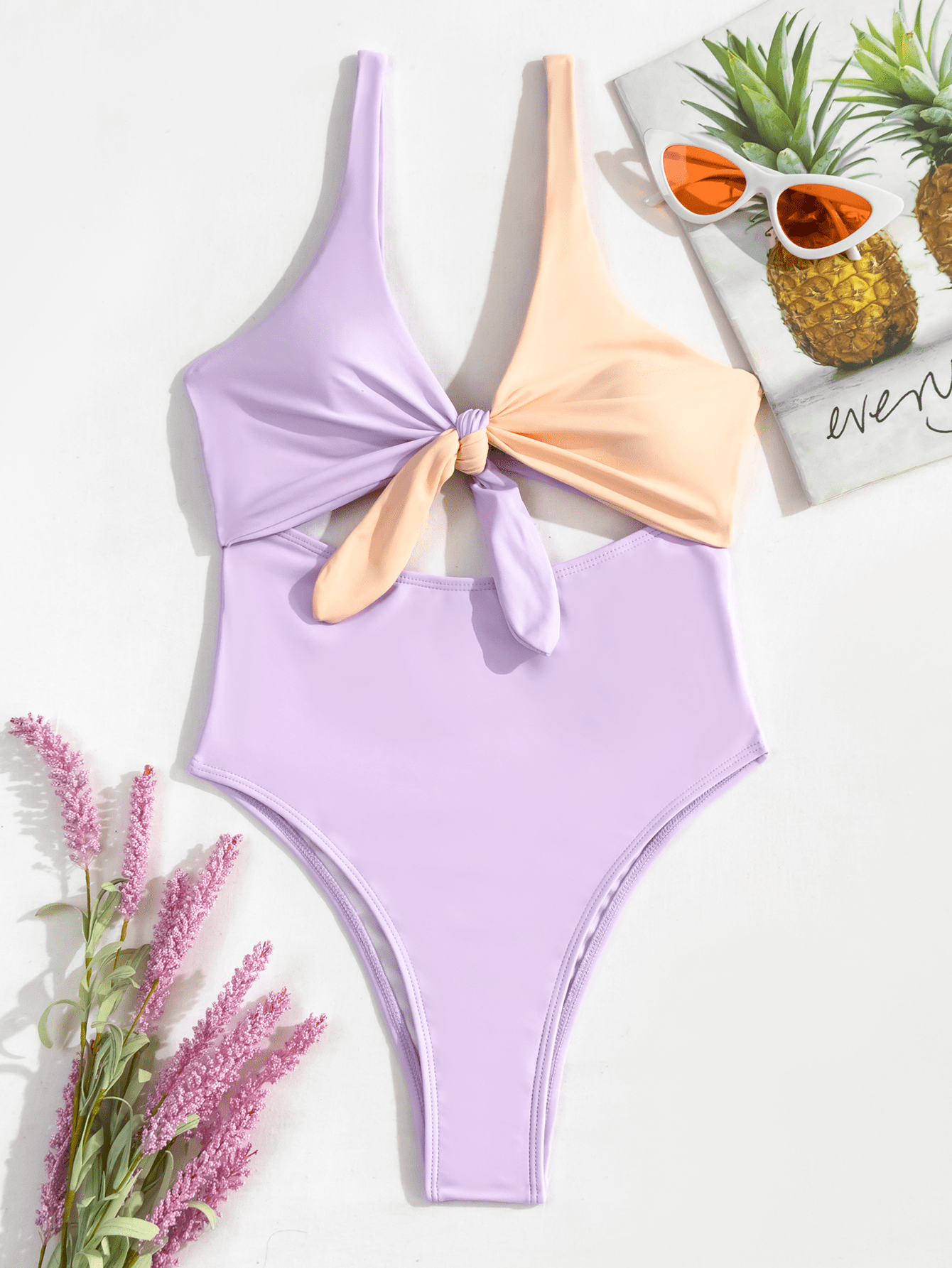 Tie Dye Front Knot Cutout One-Piece Swimsuit