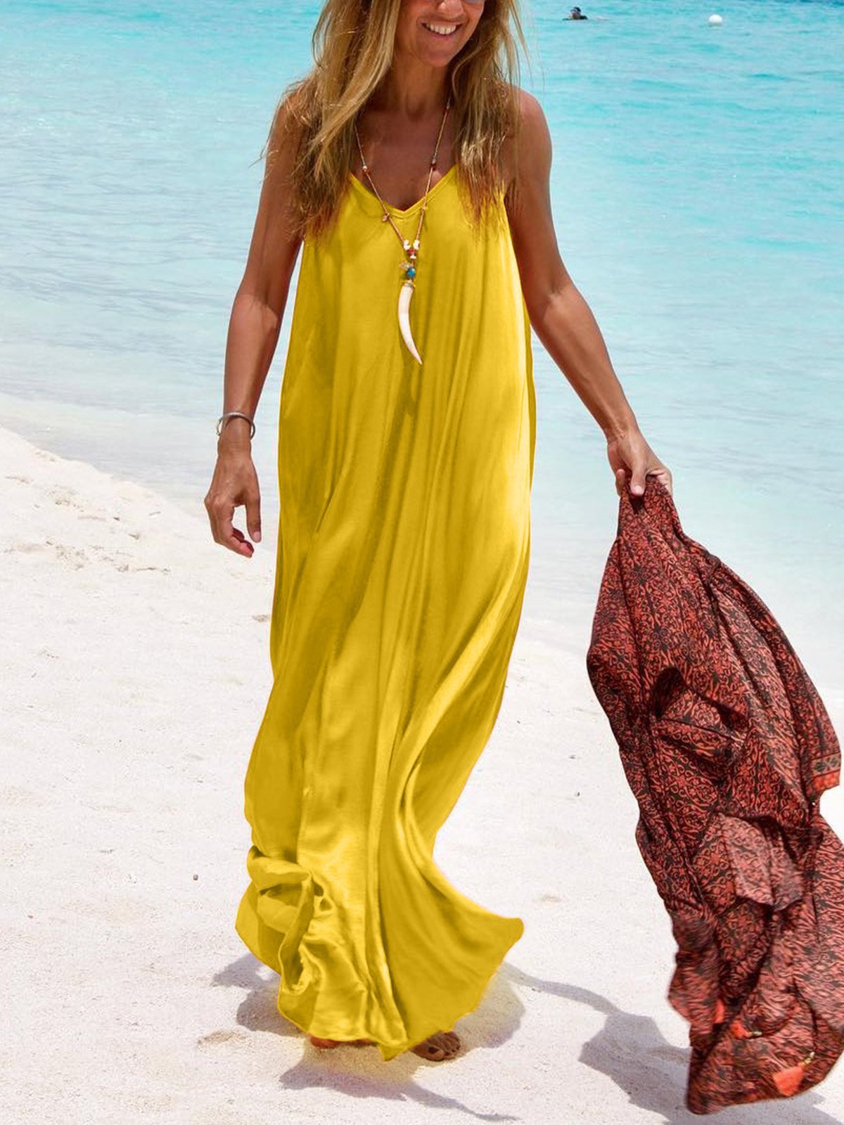 Plus Size  V-neck Sleeveless Casual Sling  Long  Dress