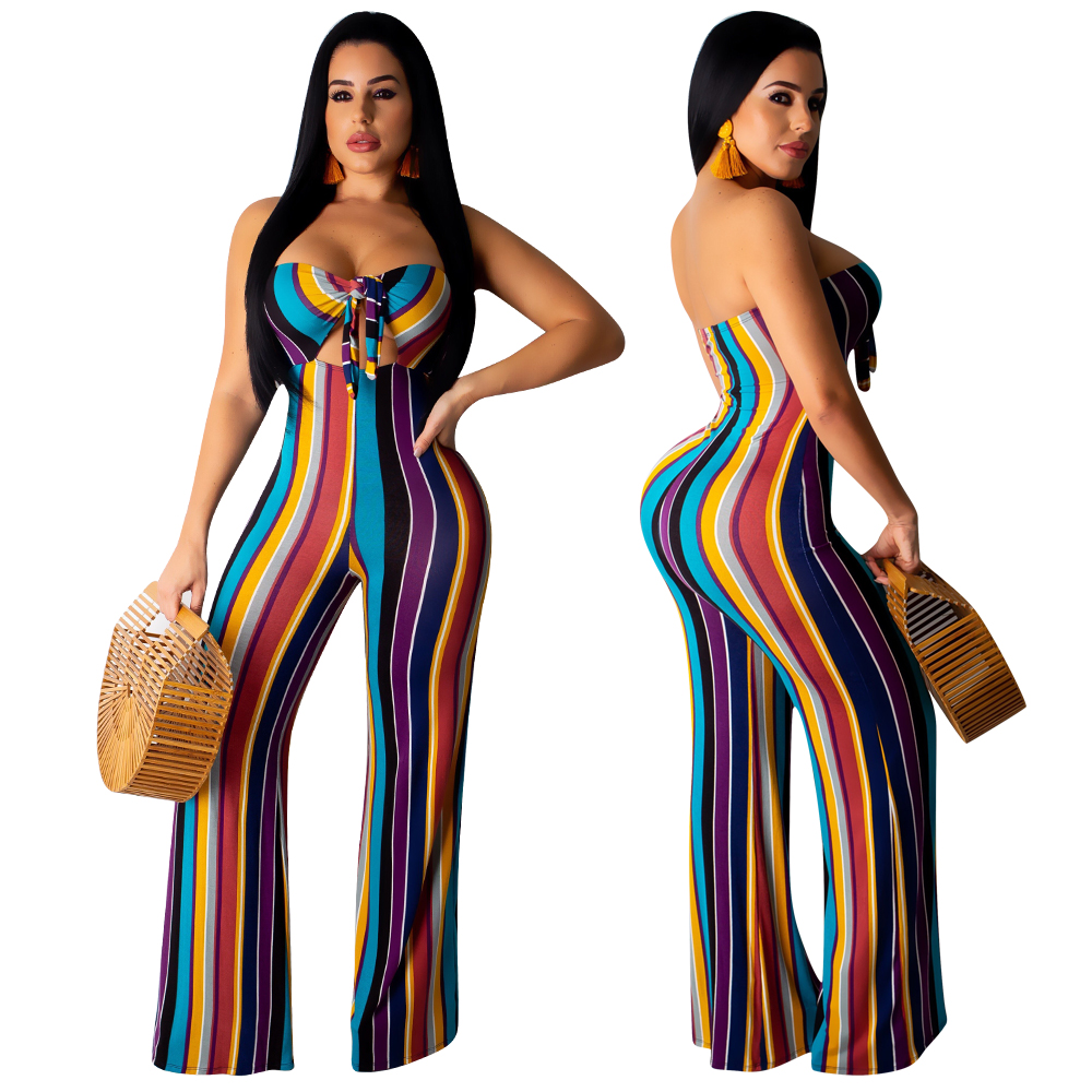 Sexy Stripes Colorful Strapless Jumpsuit