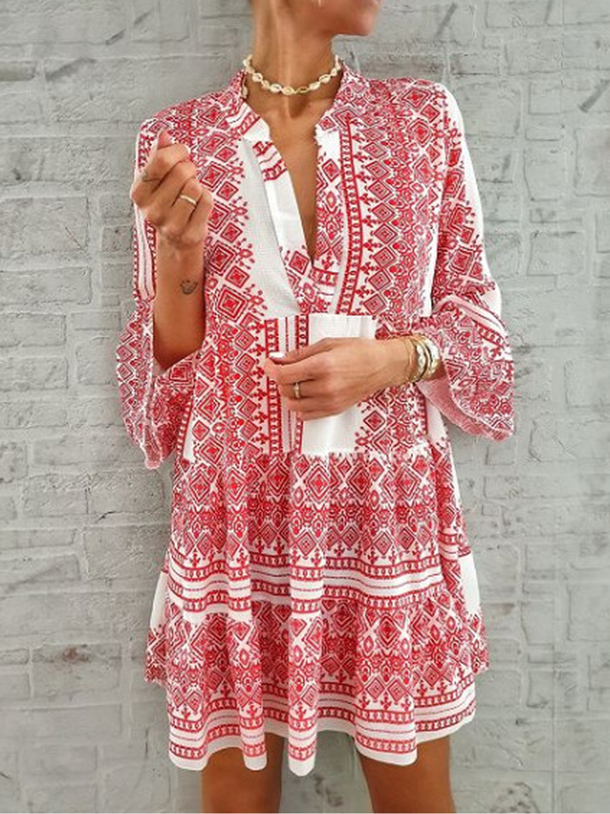 Printed Long Sleeve Casual Dresses