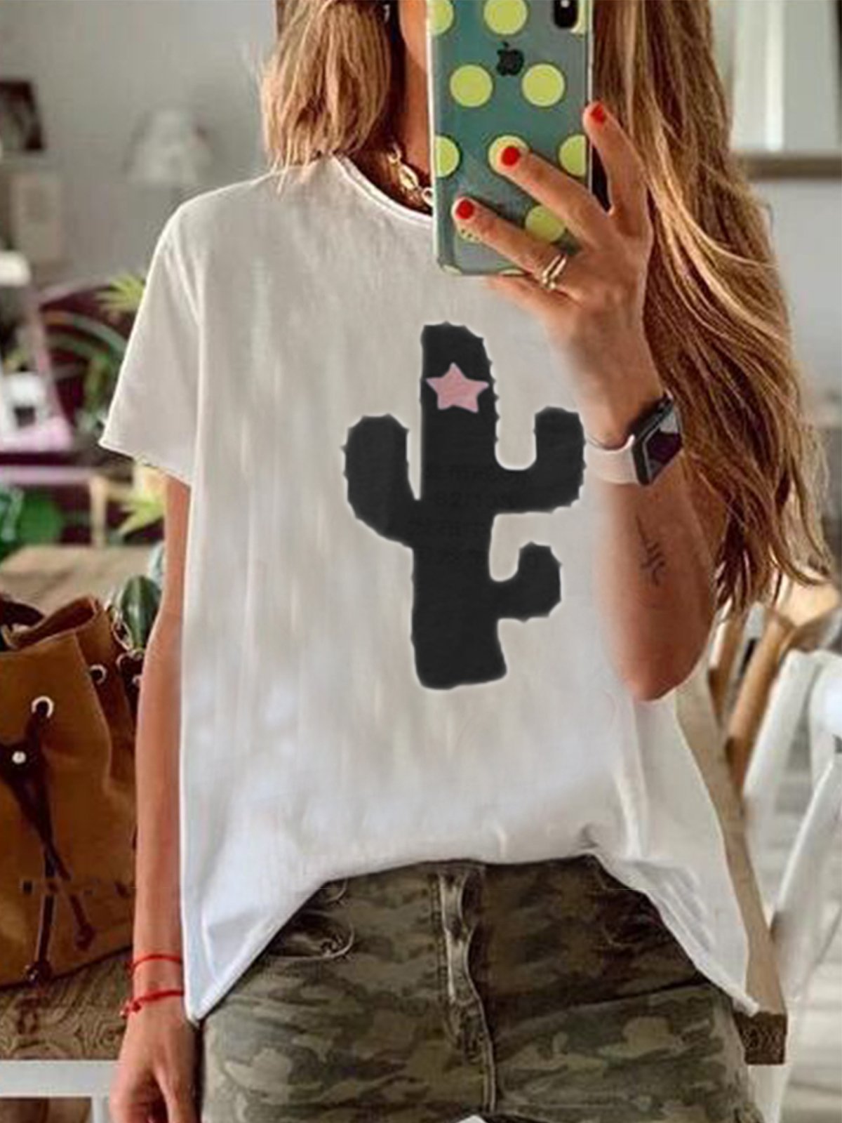 Short Sleeve Cotton-Blend Printed Shirts & Tops