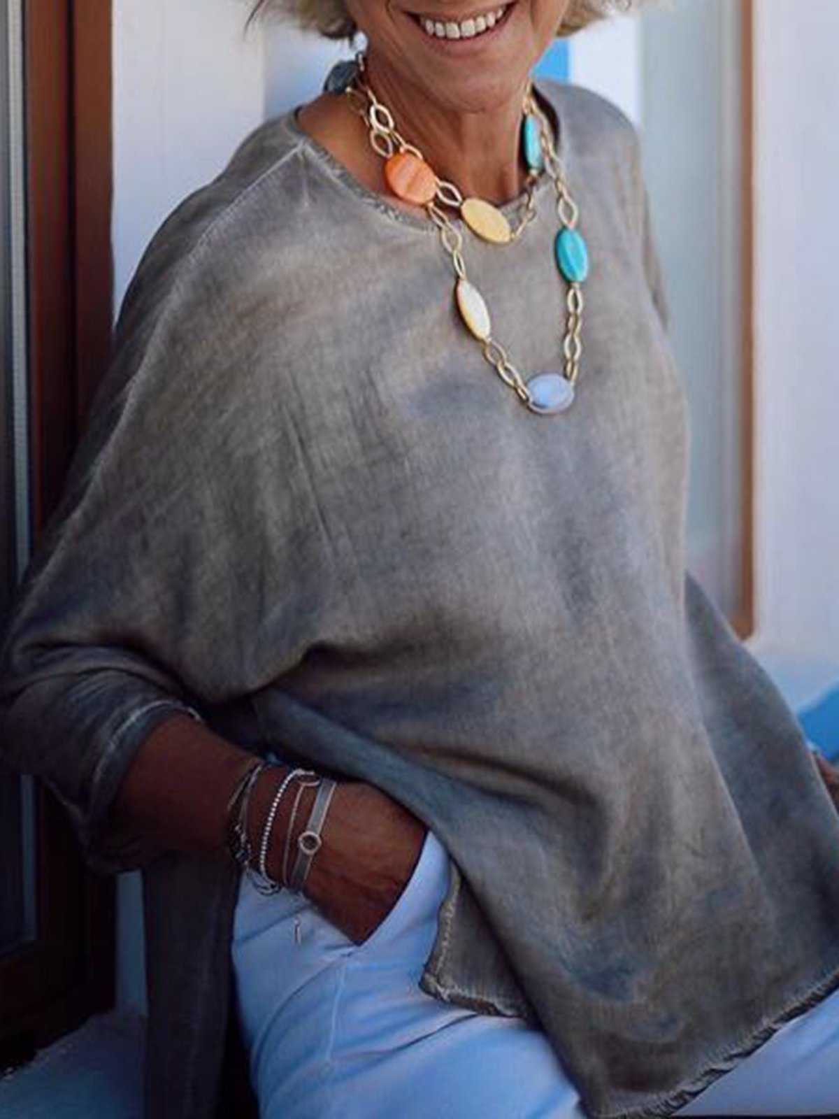 Gray Casual Paneled Shirts & Tops