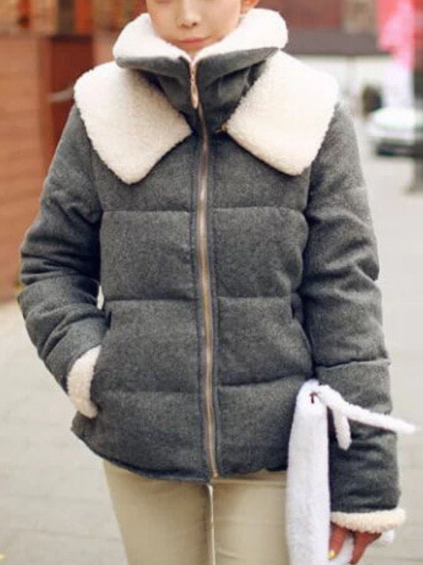 Double Lapel Long Sleeve Cotton Pockets Outdoor Coat