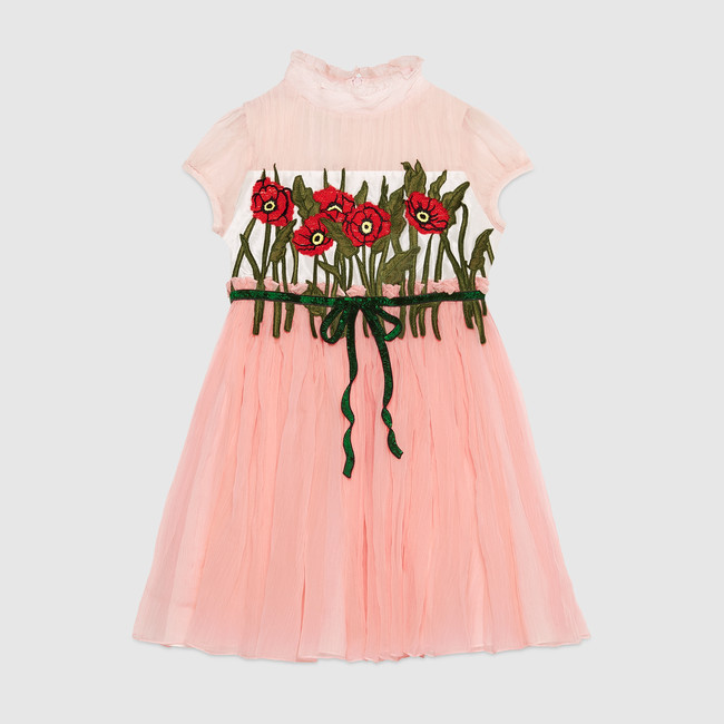 Children's silk dress with embroidery