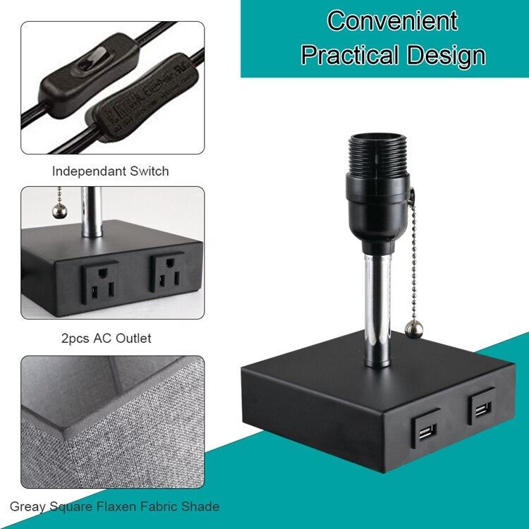 Wireless Charging with Table Lamps Set Bedside Rechargeable Led Pull Switch Usb Desk Lamp