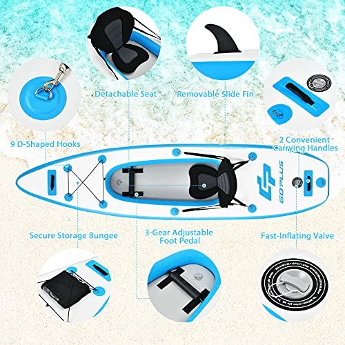 Goplus Inflatable Sit-On-Top Kayak, 1 Person Canoe w/Adjustable Aluminum Paddle