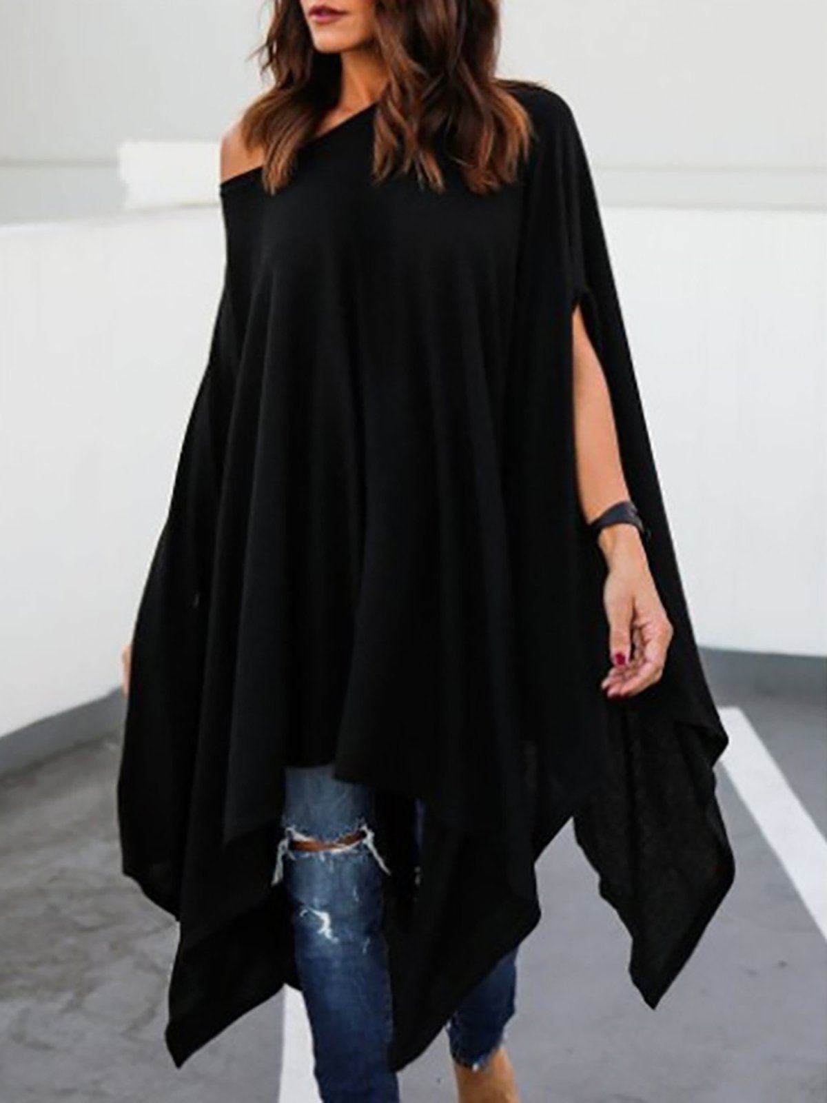 Short Sleeve One Shoulder Cotton Solid T-Shirt