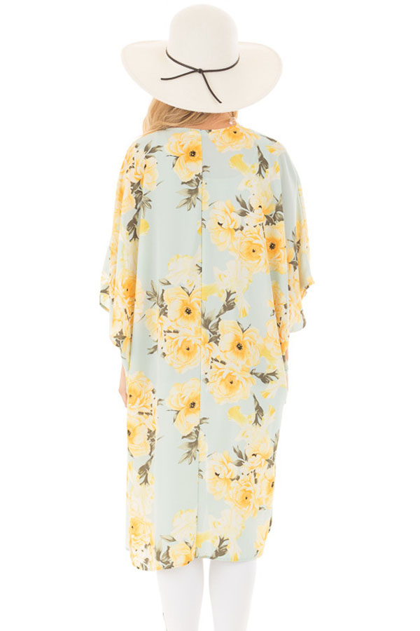 Mint Floral Side Slit Boho Kimono