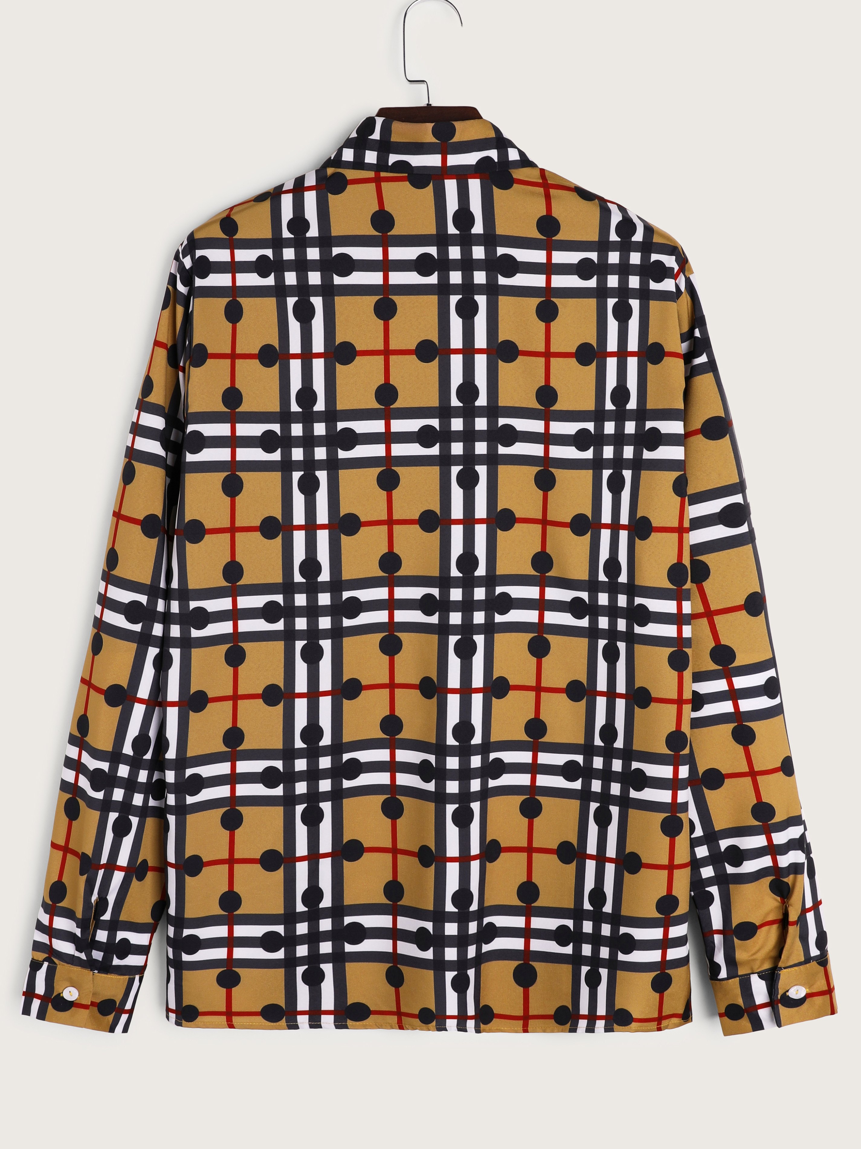 Men's Plaid Dot Print Long Sleeve Blouse