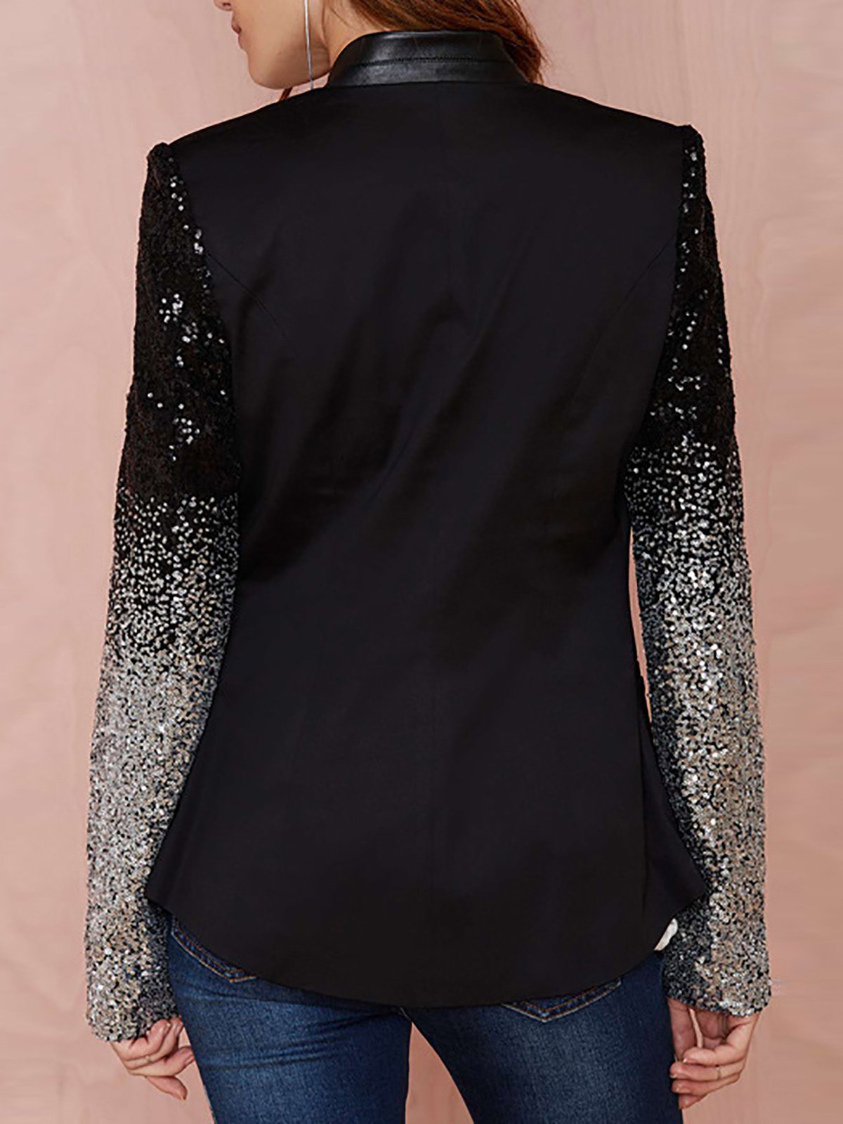 Black Paneled Casual Polyester Coat