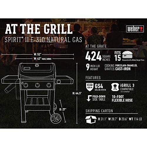 Weber Spirit II E-310 3-Burner Natural Gas Grill, Black