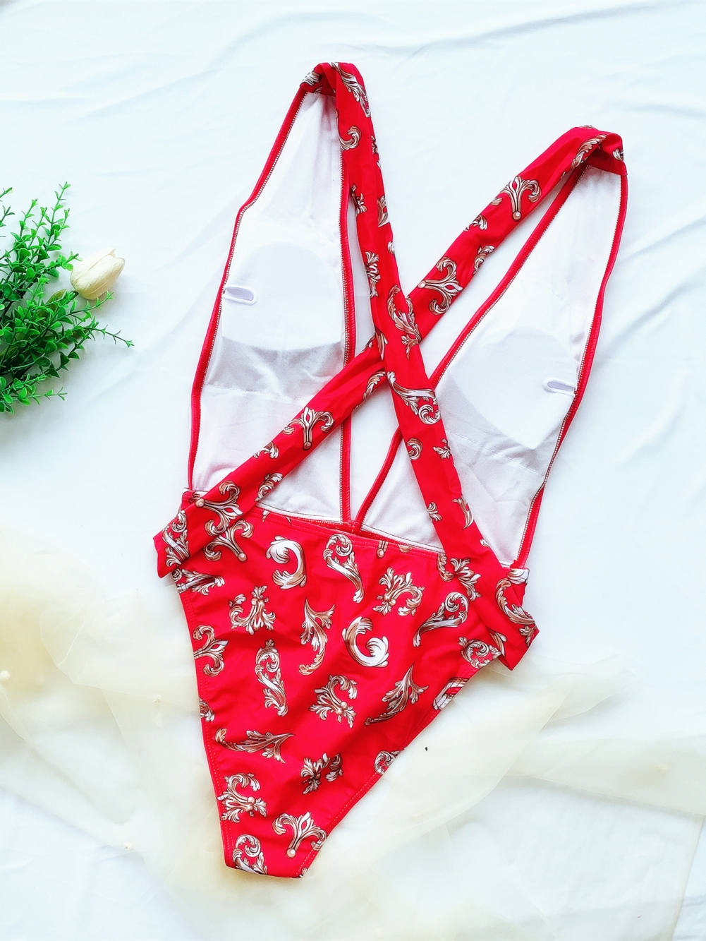 Print Retro One Piece Deep-V Swimwear