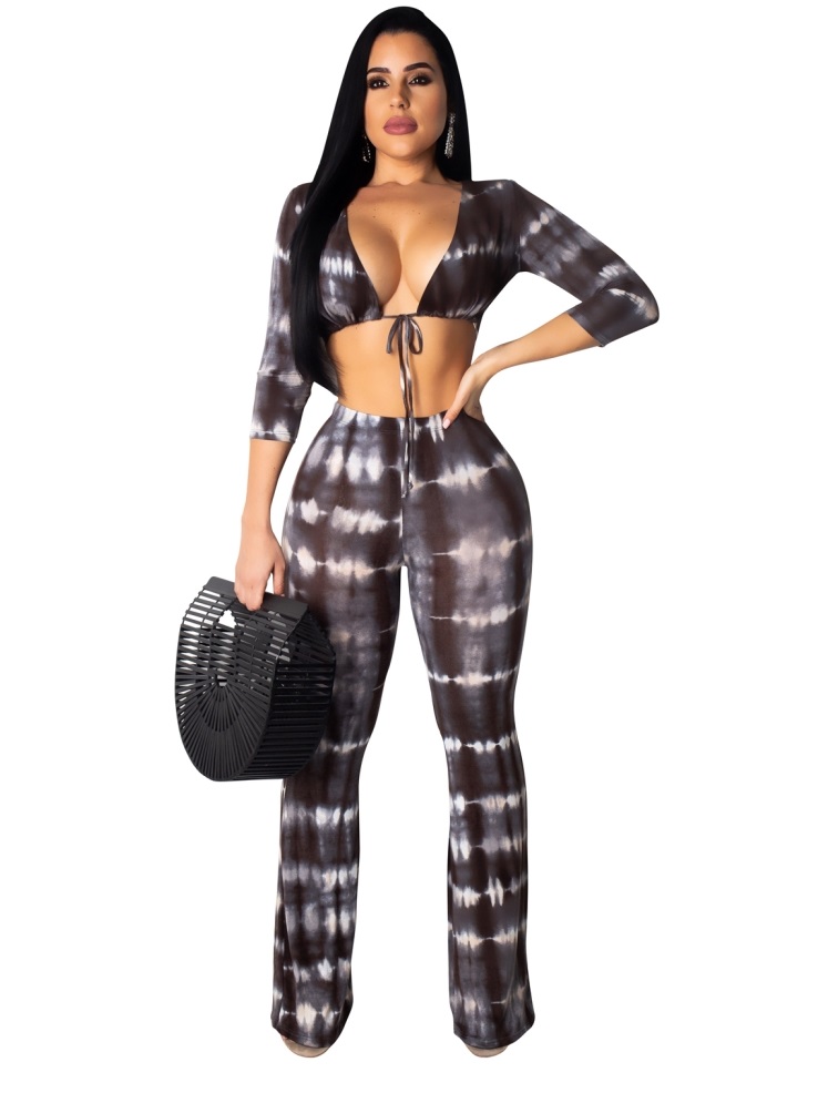 Sexy Tie Dye Crop Top and Pants Set