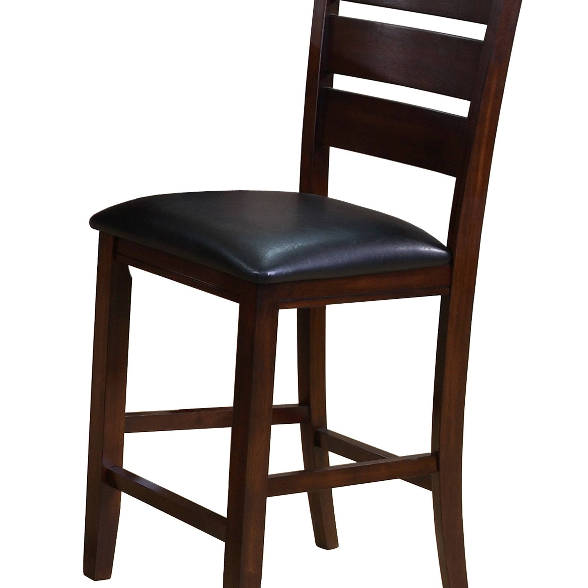 Leatherette Wooden Counter Chair with Ladder BACK, Set of 2, Brown