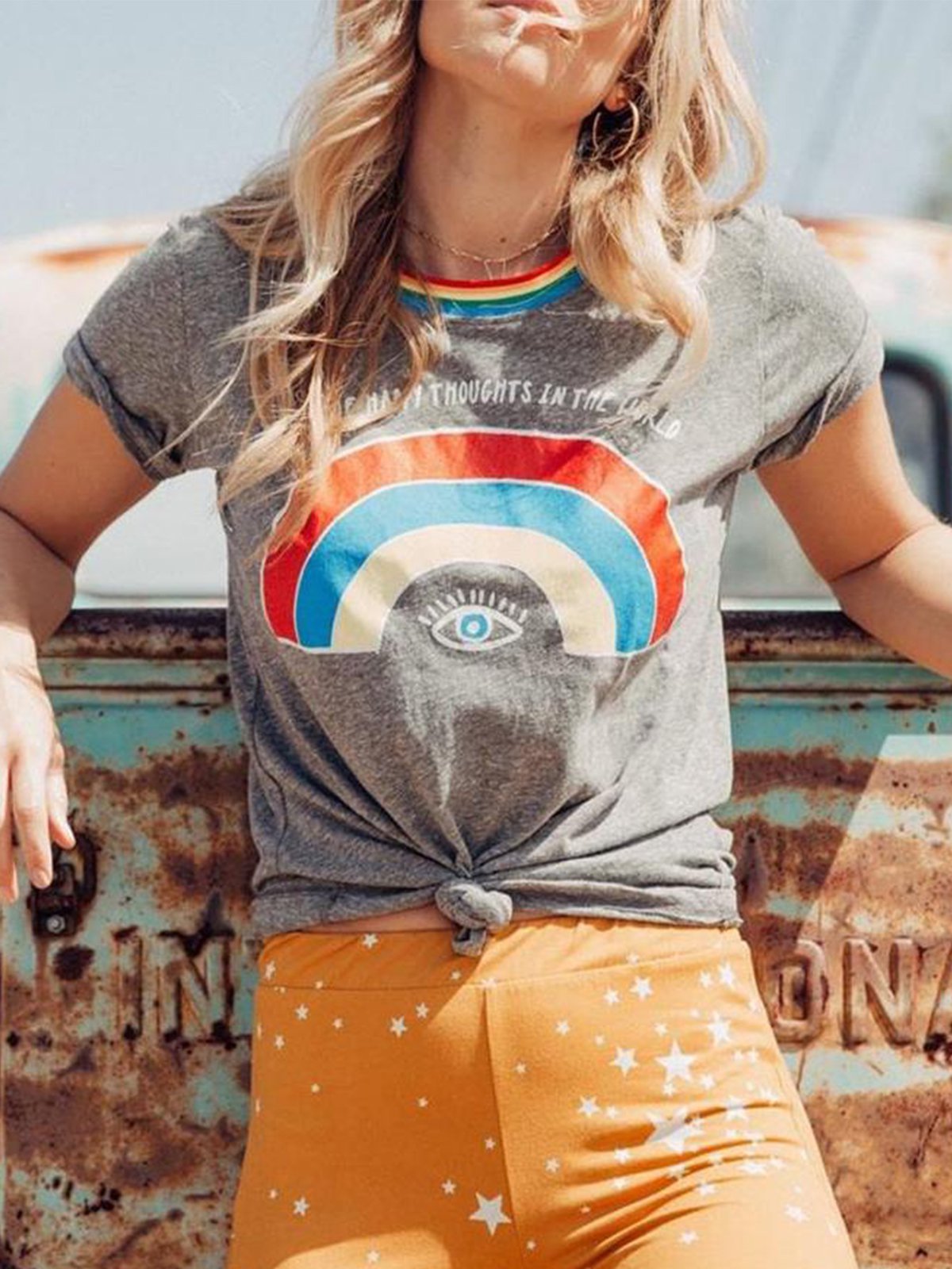 Gray Short Sleeve Cotton Shirts & Tops