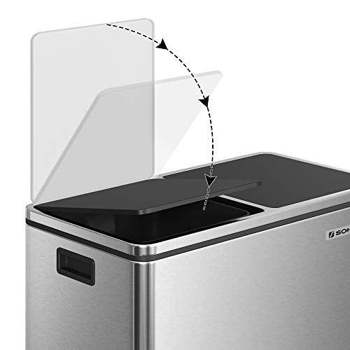 Dual Trash Garbage Can, Recycling Bin with Plastic Inner Buckets, Hinged Lids